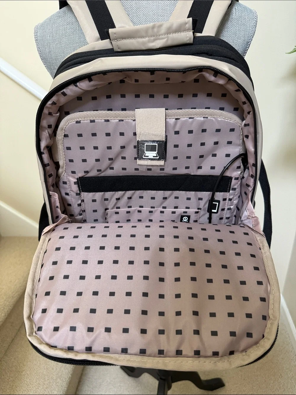 Duchamp Beige Expandable Travel Backpack/ Suitcase with laptop pocket and USB.
